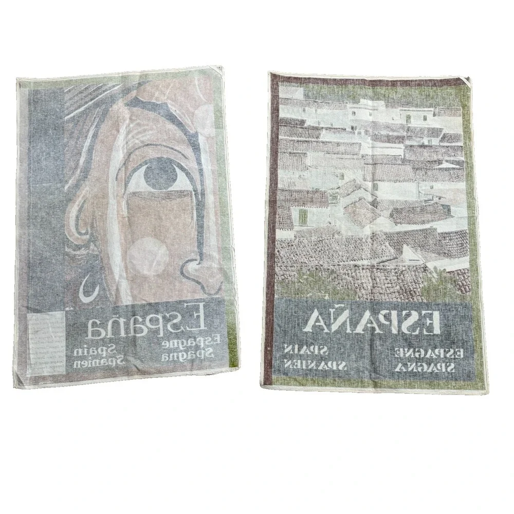 VTG Espana Fabric Wall Hanging Pair Face‎ & Buildings 19x20 in each Travel Art